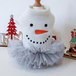 Dog Apparel Pet Skirt Mesh Stitching White Christmas Festival Dress