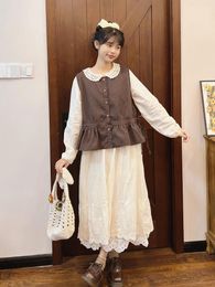 Casual Dresses Spring Autumn Womens Literary White Embroidered Dress Cotton Linen Loose Wide Bottom Doll Female Pullover Petticoat