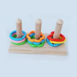 Other Bird Supplies 3 In 1 Parrot Stacking Ring Toys Set Intelligence Training Color Rings Parrots Game DIY Ornament