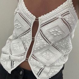 Sexy Hollow Print Camisole Women Designer Diamond Button Sleeveless Vest Pullover Knitted Tops Breathable Crop Top