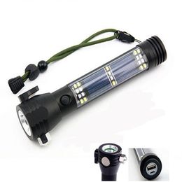 4000LM Rechargeable Multifunction Emergency Torch Lights USB Power Bank Led Solar Flashlight With Safety Hammer Compass Magnet278G