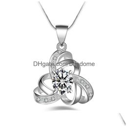 Pendant Necklaces New 925 Sterling Sier Necklace Austrian Crystal Rhinestone Cz Diamond Snake Chain For Women Ladies Fashion Jewelry D Dh4Sl