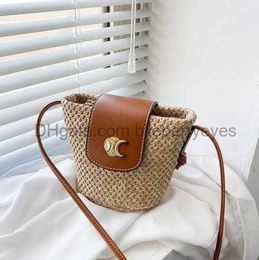 Totes European and American Personalised Straw Bag New Earphone Bags Woven Bucket Bag Messenger Bags02blieberryeyes