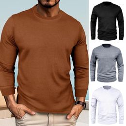 Men's T Shirts Men Fall Winter Top T-shirt Long Sleeve Slim Fit Pullover Waffle Texture Soft Warm Casual Bottoming