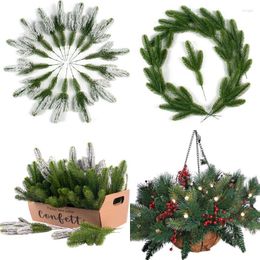Decorative Flowers 5-15pcs Christmas Pine Branches Snow Artificial Plants Needles For Home DIY Tree Wreath Decorations Year Gift