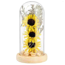 Decorative Flowers Dried Sunflower Lights Glass Dome Lamp Indoor Party Decoration Charming