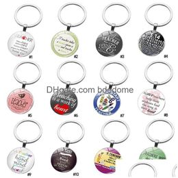 Key Rings Teach Chain Teacher Takes A Hand Opens Mind And Teaches Heart Cabochons Glass Keychains Jewellery Accessories Gift Drop Delive Dha9I
