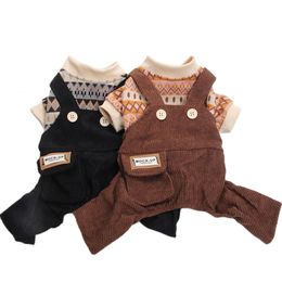 Dog Apparel Jumpsuit Sweater Corduroy Trousers Pet Winter Coat Jaket Puppy Overalls 230915