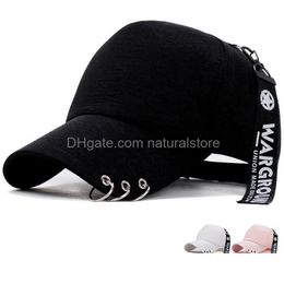 Ball Caps Fashion Iron Ring Women Men Hats Adjustable Black White Color Printing Graffiti All-Matching Baseball Cap For Male Female St Dhiid