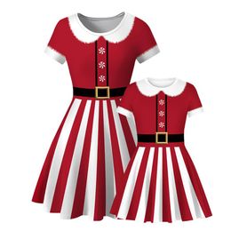 New Popular Christmas Red And White Stripes European And American Digital Printing Mother Daughter T-shirt Dress Fashion Dress294a