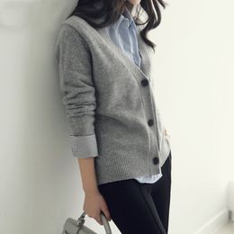 Women's Knits Tees Basic Brief V Neck Cardigan Sweater Women Knitted Cardigans Black Grey Beige S2XL 230914