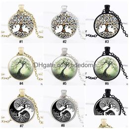 Pendant Necklaces Fashion Tree Of Life Time Gem Cabochon Glass Charm Sier Black Bronze Link Chain For Women Men S Luxury Jewelry Drop Dhdfh