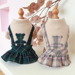 Dog Apparel PETCIRCLE Clothes Fashion Bear Plaid Dress For Small Medium Puppy Cat Autumn&Winter Pet Clothing Costume Supplies Skirt