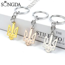 Keychains Lanyards Tryzub Vintage Rune Pattern Symbol Keychain Stainless Steel Pendants Fashion Men Women Bag Car Key Rings Chains Tridents Jewelry 230915