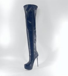 Boots Mi You Super High Heel Over Knee Long 16CM Lacquer Leather Elastic Thigh Addiction Waterpro 230915