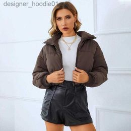 Women's Down Parkas Women's Jackets Women Crop Puffer Jacket Winter Warm Stand Collar Quilted Lightweight Zip Up Coat Outwear With Pockets L230915