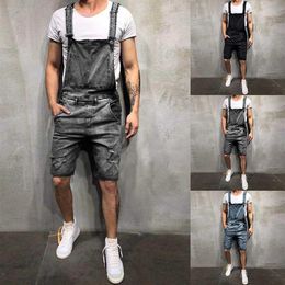 Oversize Men Ripped Jeans Jumpsuits Short Pants Summer Street Style Distressed Denim Bib Overalls Suspender Short Pants302d