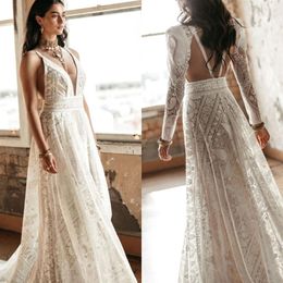 2021 New Wedding Dresses Deep V Neck Lace Appliques Bridal Gowns Custom Made Sexy Open Back Sweep Train Wedding Dress Rue De Seine273w