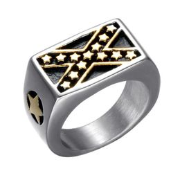 Solitaire Ring Stainless Steel Gold Federal American Federation United States Us Flag Star Shape Cross X Intersect Confederate Rings J Dhcbt