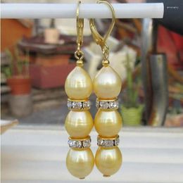 Dangle Earrings Beautiful Natural South Sea Baroque Golden Pearl Earring 14k/20