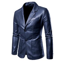QNPQYX New Spring Autumn Fashion Jackets Men's Lapel Leather Dress Suit Coats Male Business Casual Pu Blazers Jacket