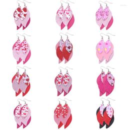 Dangle Earrings 12 Pairs Valentine's Day Peach Heart Red Lip Multi-Layered Artificial Leather S-Shaped Temperament