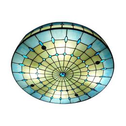 Mediterranean Circular Bedroom Ceiling Light Tiffany Living Room Ceiling Lamp Study Room Restaurant Ceiling Lighting Fixtures