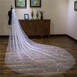 4 Meters Cathedral Veil For Wedding Dress Sparkling Satrs Bridal Gown White Ivory Soft Tulle White Ivory Tulle One Layer With Comb337C