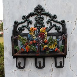 Antique Victorian Cast Iron Painted Birds Letter Rack Wall Shelf Wall Mounted Mail Key Rack 3 Hooks Letter Bill Newspaper Holder O270G