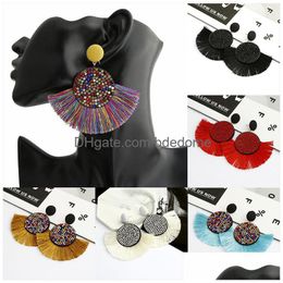 Dangle Chandelier Women Crystal Fan Shaped Tassel Earrings For Ladies Vintage Ethnic Bohemian Long Big Fringe Statement Drop Earring B Dhvqu