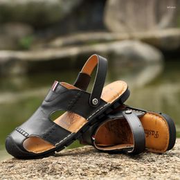 Slippers Summer Men's Sandals Genuine Leather Soft Breathable Shoes Designer Beach Roman Brand Men Slides