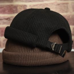 Beanie/Skull Caps Knitted Beanies Women Men Warm Thick Winter Hat Fashion Docker Sailor Biker Cap Vintage Brimless Hat 230915