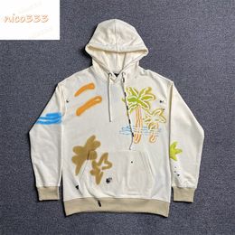 24ss Graffiti fluorescent coconut tree letters printed cotton loose versatile men and women casual fashion fall winter hoodie
