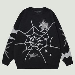 Men's Sweaters Streetwear Oversized Knitted Sweaters Mens Vintage Spider Net Graphic Patchwork Jumper Hip Hop Casual Loose Y2K Pullover Unisex 230914