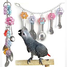 Other Bird Supplies Parrot Chewing Toys Spoon Bites Sound Parakeet Cage For Small To Medium Birds Macaws Cockatiel African Grey