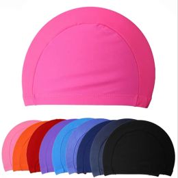 factory outlet Mens Candy Colours Swimming caps unisex Nylon Cloth Adult Shower Caps waterproof bathing caps solid swim hat sea shipping