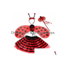 Other Event Party Supplies Kids Fairy Ladybug Bee Wing Costume Set Fancy Dress Cosplay Wings Tutu Skirt Wand Headband Girl Boy Christm Dhxek