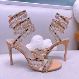 Crystal lamp stiletto Heel sandals for womens shoe Rene Caovilla Cleo rhinestone studded Snake Strass shoes Luxury Designers 9.5cm high heeled sandalG