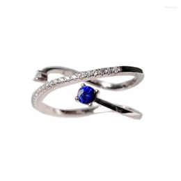 Cluster Rings Design Style Silver Sapphire Ring For Party 3mm 0.1ct Natural Blue Gift Woman