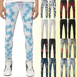 Am jeans designer jeans mens skinny jeans desig 22 colors pants Long hippop Sticker Embroidery Slim Denim Straight streetwear Skin179c