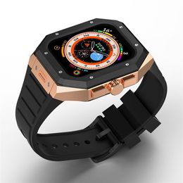 AP Mod Kit Premium Stainless Steel Case for Apple Watch Series 8 7 6 5 4 SE Soft Rubber Band 44mm 45mm