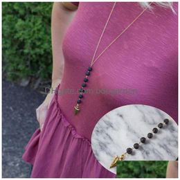 Pendant Necklaces New Essential Oil Diffuser Stone For Women Aromatherapy Lava Rock Arrow Feather Tassel Long Chains Fashion Jewellery D Dhjng