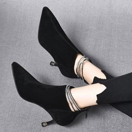 Dress Shoes Ankle Boots Women Women's Fashion High Heel Pointed Toe Autumn Rhinestone
