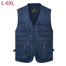 Men's Vests L-6XL Big Size Men Multi Pocket Cotton Vest Casual with Many 14 Pockets Sleeveless Jackets Male Outdoor Pograph Waistcoat 230914