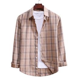 Men's Casual Shirts Men Flannel Plaid Shirt 2021 Autumn Long Sleeve Soft Comfort Slim Fit Brand Brown Checked Camisas De Homb3368