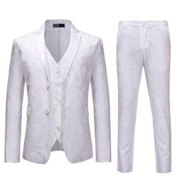 2pcs Mens Floral Party Tuxedo Suit Jacket Pants White Single Breasted Suits With Pants Men Wedding Prom Suit Men Costume Homme229U