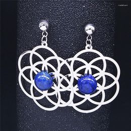 Stud Earrings Boho Yoga Flower Of Life Natural Stone Stainless Steel Women Silver Color Earring Jewelry Boucle D'oreille EXS04