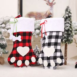 Christmas Decoration Plaid Bone Fish Socks Christmas Tree Hanging Stockings Candy Gift Bag Festive Party Home Xmas Ornament