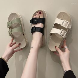 Chinelos 2023 verão sandálias femininas costura superfície fivela de fundo grosso esportes estilo harajuku praia plana sapatos casuais moda