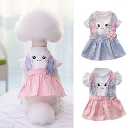 Dog Apparel Dress Skirt Round Neck Party Up Cute Cartoon Pleated Summer Pet Two-legged Clothes For Small Medium Dogs